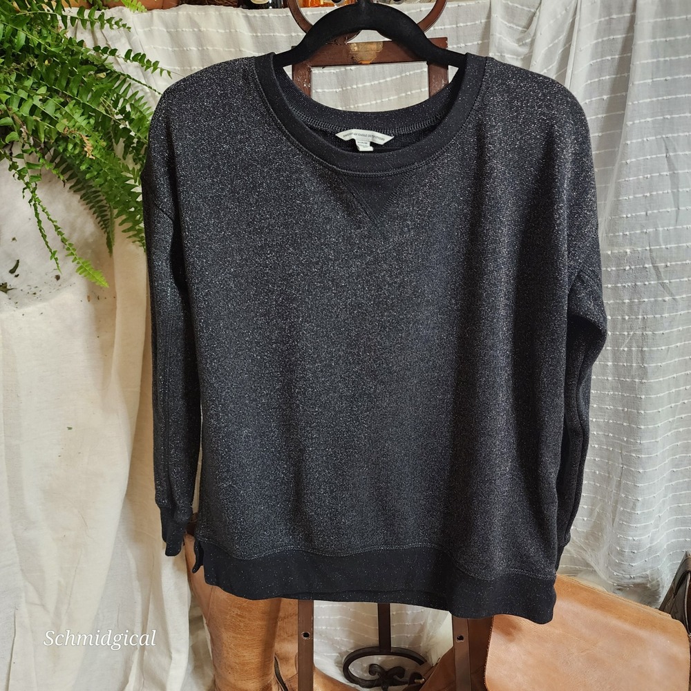 American Eagle Outfitters Womens Black Silver Metallic Shimmer Sweatshirt Medium